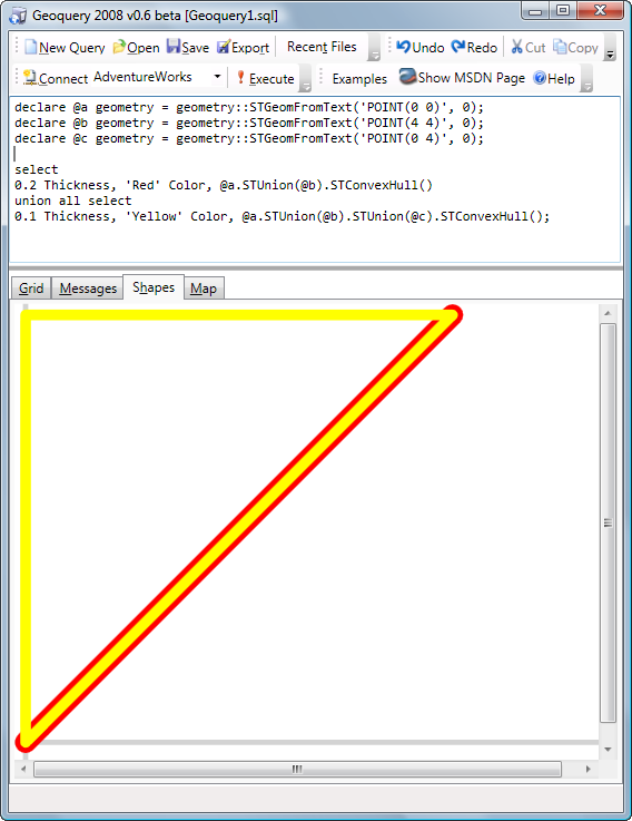 Geometry lekérdezés kimenete vizualizálva
